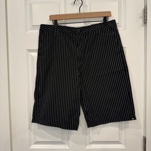 Vans Mens Pinstripe Skate Shorts Black White Size 34 Flat Front Chino Casual